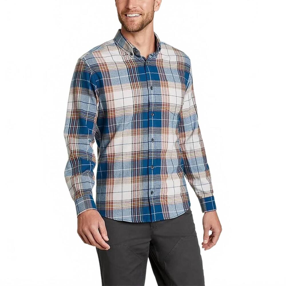 NEW EDDIE BAUER cotton field flannel button down shirt in blue plaid
